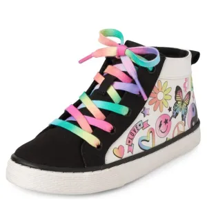 💜 Girls Doodle Canvas High Top Sneakers - Multi cIr