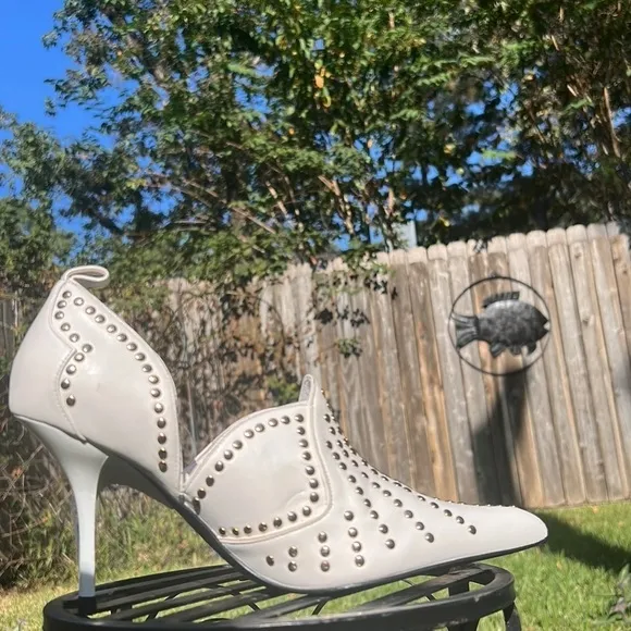 ▶️ JEFFREY CAMPBELL ◀️. Spangled D'orsay Pump - White Gold Leather 9.5