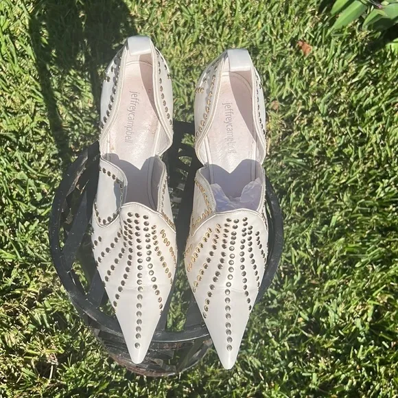 ▶️ JEFFREY CAMPBELL ◀️. Spangled D'orsay Pump - White Gold Leather 9.5
