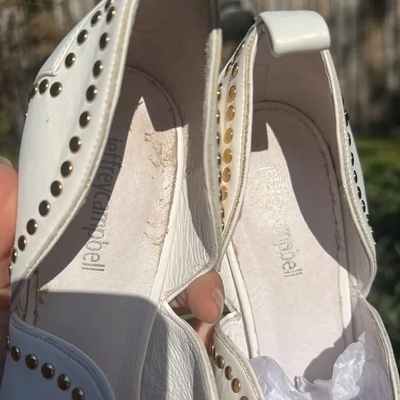 ▶️ JEFFREY CAMPBELL ◀️. Spangled D'orsay Pump - White Gold Leather 9.5