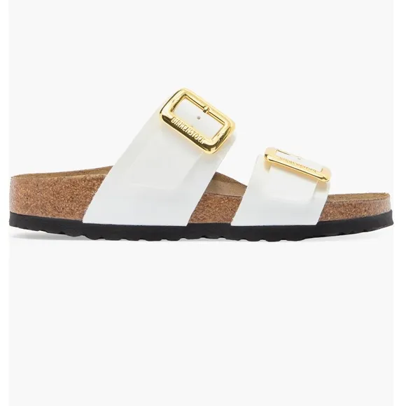 🤍 NEW ✨ Birkenstock Shoes Sydney Luxe Gold Buckle 🤍White Slide Sandals Beautiful