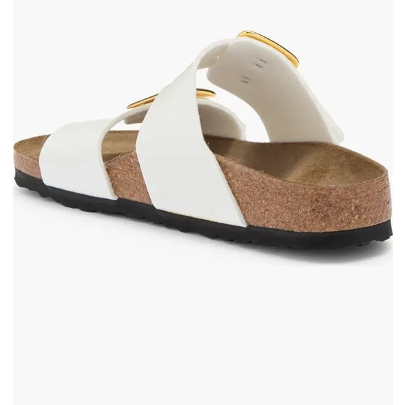 🤍 NEW ✨ Birkenstock Shoes Sydney Luxe Gold Buckle 🤍White Slide Sandals Beautiful