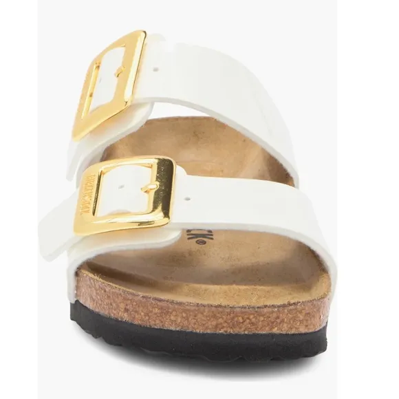 🤍 NEW ✨ Birkenstock Shoes Sydney Luxe Gold Buckle 🤍White Slide Sandals Beautiful