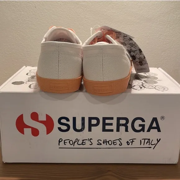🆕 NWT NIB Superga white and melon orange ombre canvas lace-up sneakers