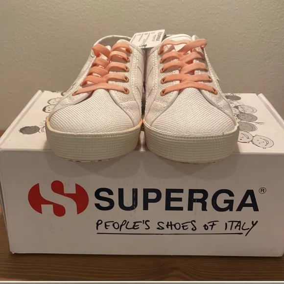 🆕 NWT NIB Superga white and melon orange ombre canvas lace-up sneakers