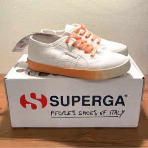 🆕 NWT NIB Superga white and melon orange ombre canvas lace-up sneakers