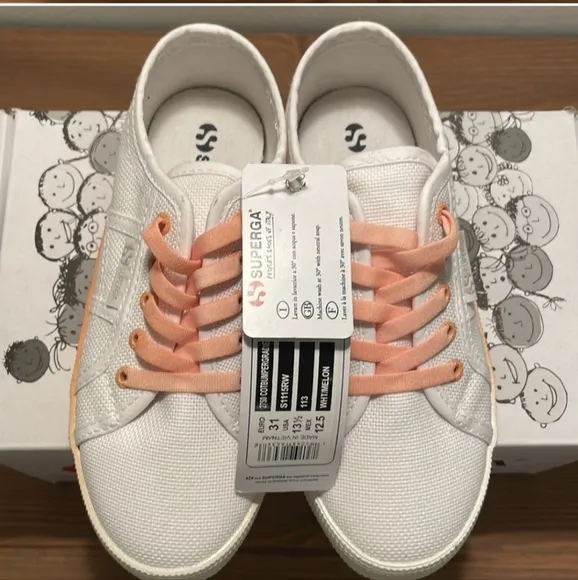 🆕 NWT NIB Superga white and melon orange ombre canvas lace-up sneakers