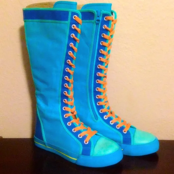 🧡💙🧡 OG Jeffrey Campbell pop art lace up boots 6