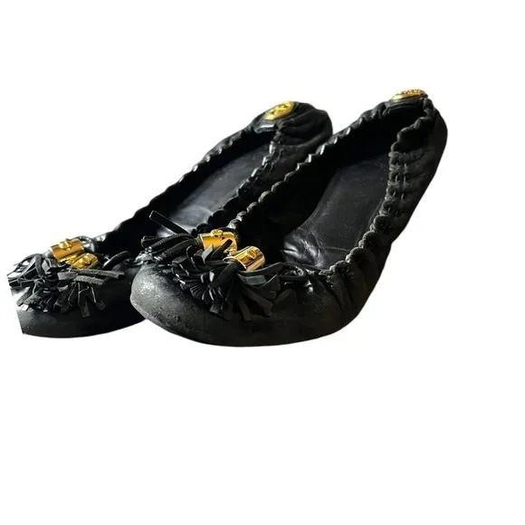 ▶️ Tory Burch ◀️ Reese Black Flats with Tassels. 6.5