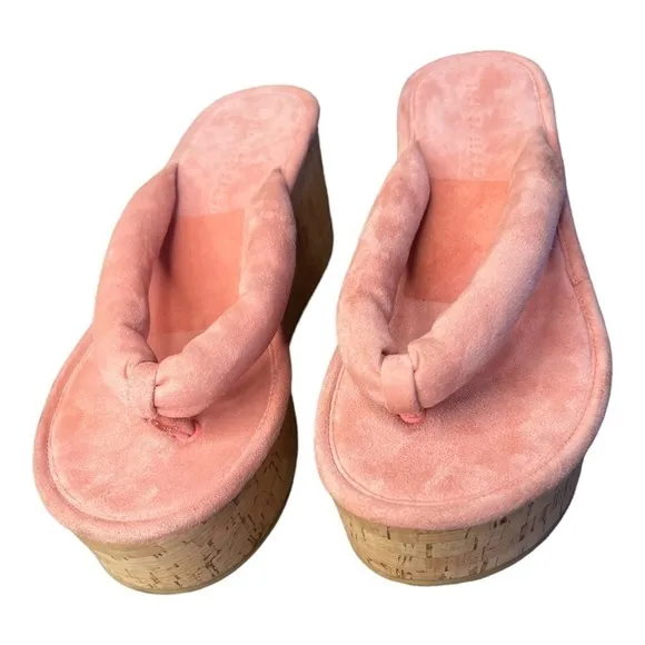 ▶️ Veronica Beard ◀️ Geno Suede Wedge Thong Sandals in Pink. Size 7.5