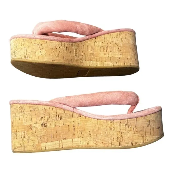 ▶️ Veronica Beard ◀️ Geno Suede Wedge Thong Sandals in Pink. Size 7.5
