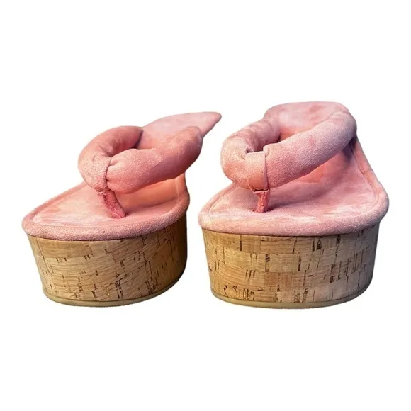 ▶️ Veronica Beard ◀️ Geno Suede Wedge Thong Sandals in Pink. Size 7.5