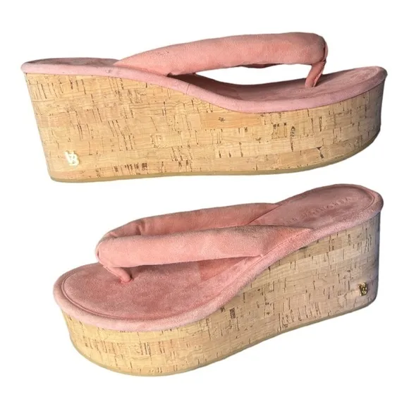 ▶️ Veronica Beard ◀️ Geno Suede Wedge Thong Sandals in Pink. Size 7.5