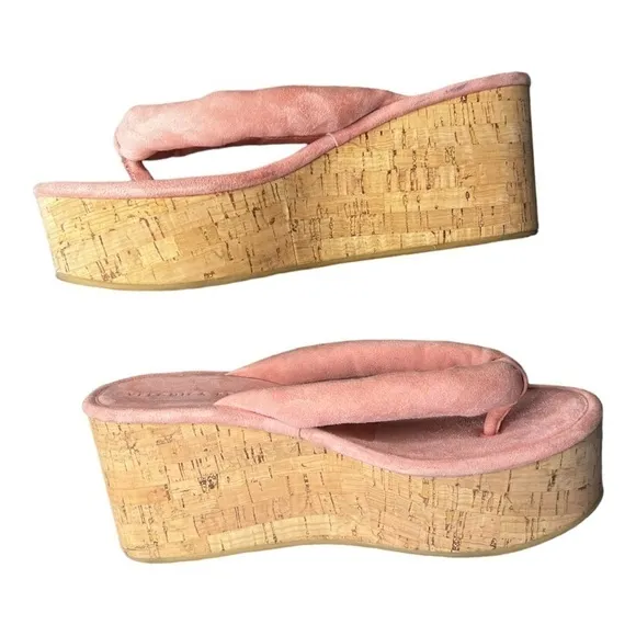 ▶️ Veronica Beard ◀️ Geno Suede Wedge Thong Sandals in Pink. Size 7.5