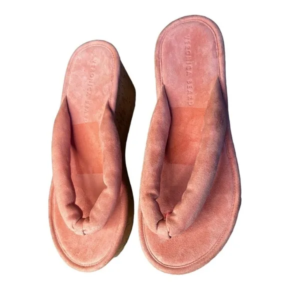 ▶️ Veronica Beard ◀️ Geno Suede Wedge Thong Sandals in Pink. Size 7.5
