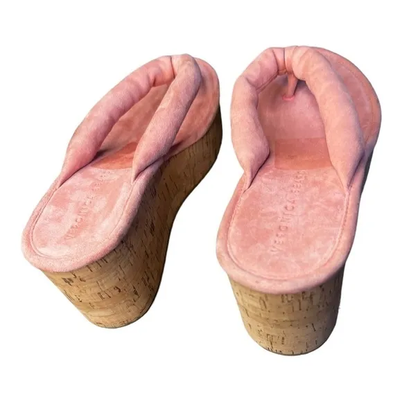 ▶️ Veronica Beard ◀️ Geno Suede Wedge Thong Sandals in Pink. Size 7.5