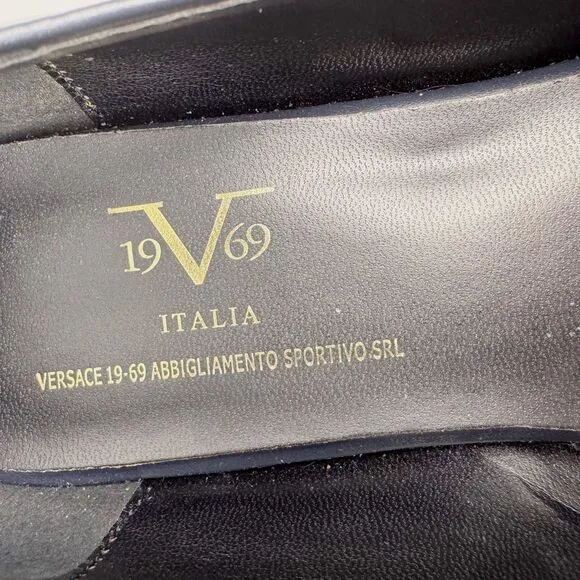 19V69 ITALIA by Alessandro Versace 'Gemma' Navy Flats Shoes Silver Tone Studs 8M
