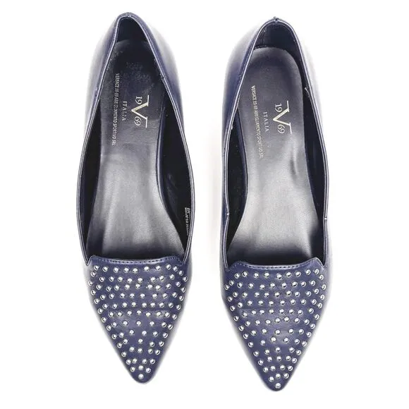 19V69 ITALIA by Alessandro Versace 'Gemma' Navy Flats Shoes Silver Tone Studs 8M