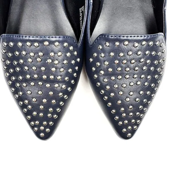19V69 ITALIA by Alessandro Versace 'Gemma' Navy Flats Shoes Silver Tone Studs 8M