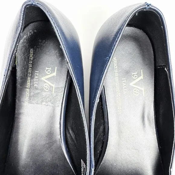 19V69 ITALIA by Alessandro Versace 'Gemma' Navy Flats Shoes Silver Tone Studs 8M