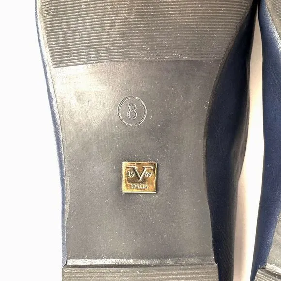 19V69 ITALIA by Alessandro Versace 'Gemma' Navy Flats Shoes Silver Tone Studs 8M