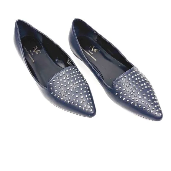 19V69 ITALIA by Alessandro Versace 'Gemma' Navy Flats Shoes Silver Tone Studs 8M