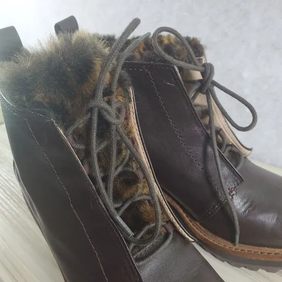 7.5 Kelsi Dagger Patterson Hiking Ankle Boots Fur Platform Block Heel Booties