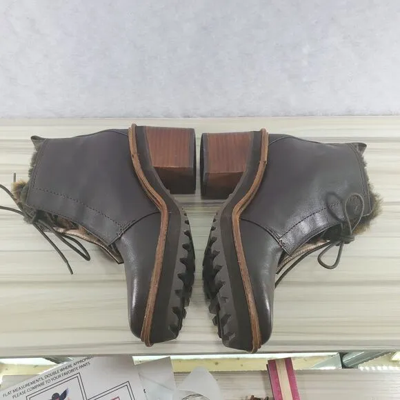 7.5 Kelsi Dagger Patterson Hiking Ankle Boots Fur Platform Block Heel Booties