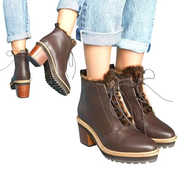 7.5 Kelsi Dagger Patterson Hiking Ankle Boots Fur Platform Block Heel Booties