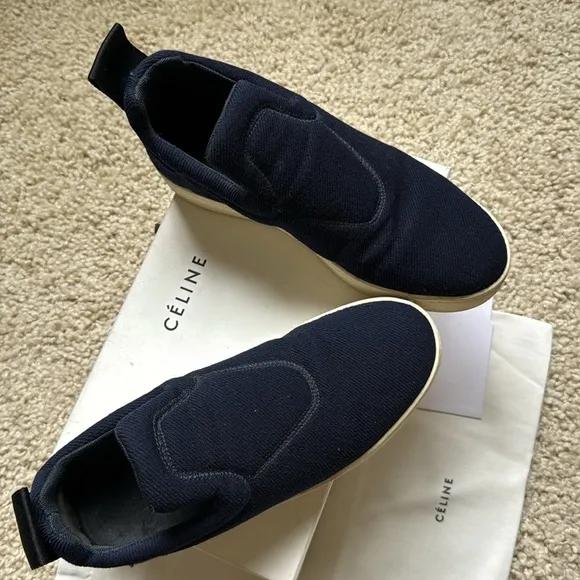 $770 Celine dark navy pull on canvas sneakers 35mm. 40/10
