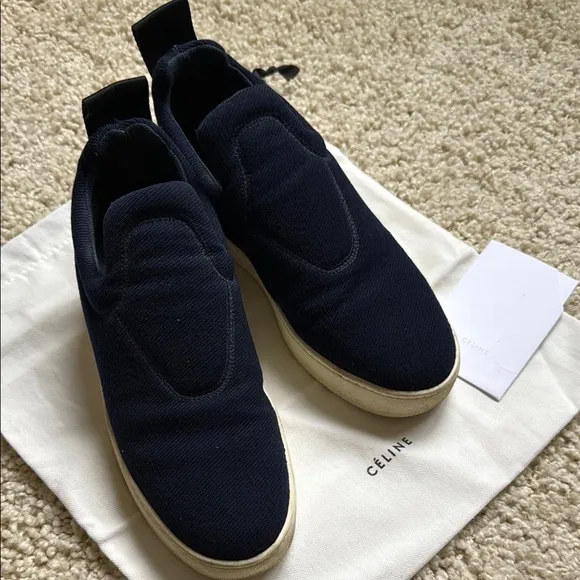 $770 Celine dark navy pull on canvas sneakers 35mm. 40/10