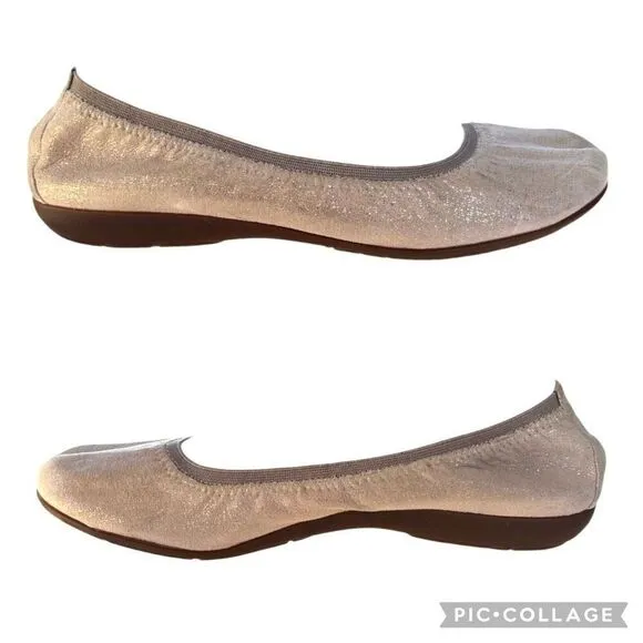 Abeo Tia BIO System Ballet Flats Slip On Golden Metallic Leather Shoes Size 9.5N