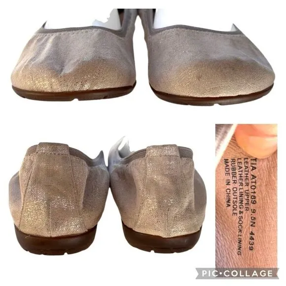 Abeo Tia BIO System Ballet Flats Slip On Golden Metallic Leather Shoes Size 9.5N