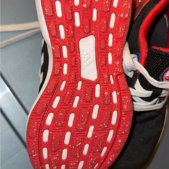 Adidas Black and Red Sneakers with Breathable Mesh and White Sole