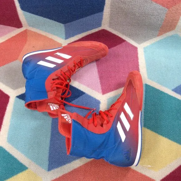 Adidas Box Hog Boxing Shoes Boots Red Blue White High Top Mens Size 12