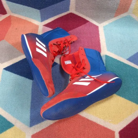 Adidas Box Hog Boxing Shoes Boots Red Blue White High Top Mens Size 12