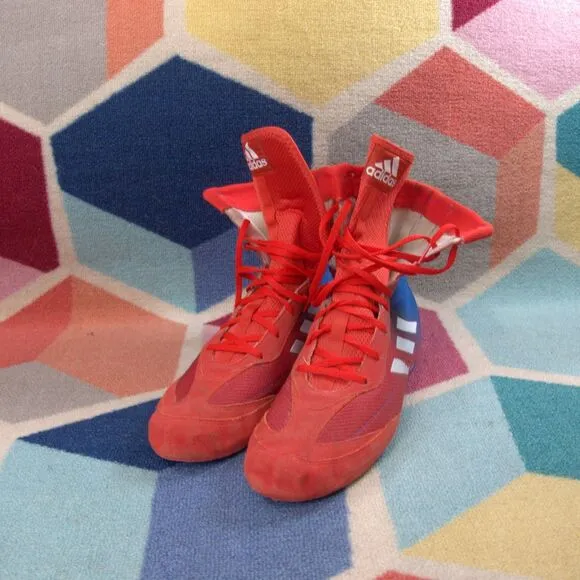 Adidas Box Hog Boxing Shoes Boots Red Blue White High Top Mens Size 12