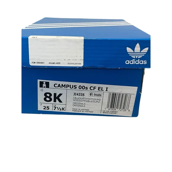 Adidas Campus 00s CF EL I Toddler Size 8k Black White Stripes Slip On Low Top