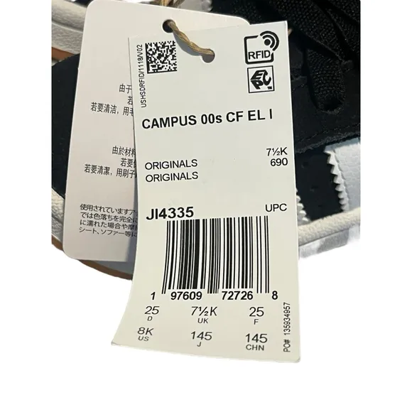 Adidas Campus 00s CF EL I Toddler Size 8k Black White Stripes Slip On Low Top