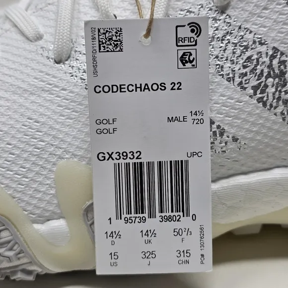 Adidas CodeChaos 22 Men's Golf Shoes White Silver Metallic GX3932 Size 15 New