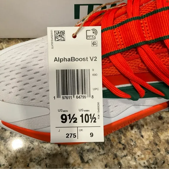 Adidas Miami Hurricanes Alphaboost  IH6337 V2 Shoes Men Size 9.5 Full Box