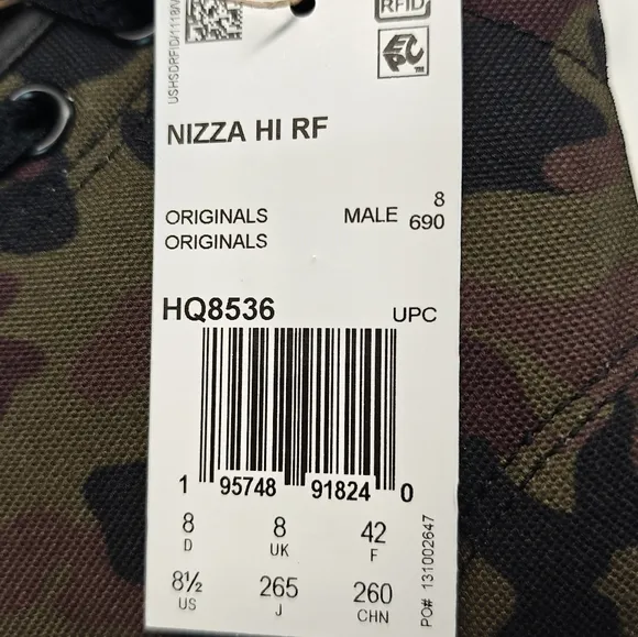 Adidas Nizza High RF Camo HQ8536 Hi Top Casual Canvas Sneakers Men's 8.5