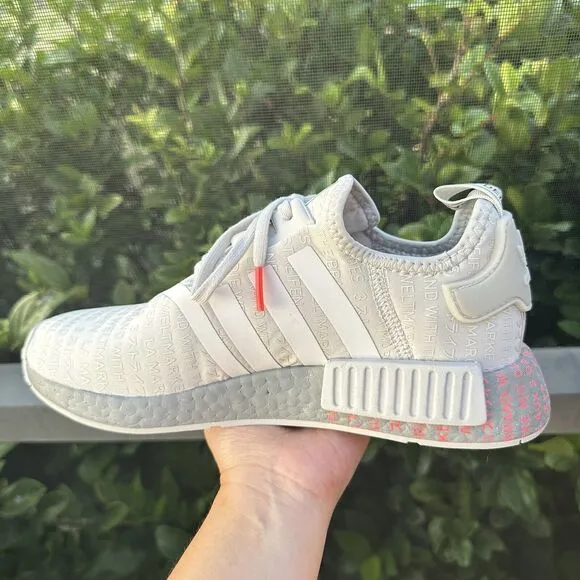 Adidas NMD_R1 J All Over Print Light Grey Signal Pink Kid's Shoes FV1697 Size 6