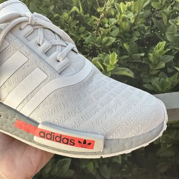 Adidas NMD_R1 J All Over Print Light Grey Signal Pink Kid's Shoes FV1697 Size 6