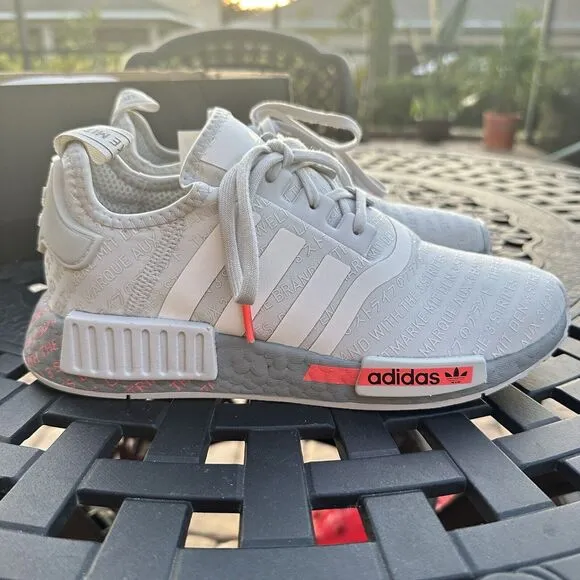 Adidas NMD_R1 J All Over Print Light Grey Signal Pink Kid's Shoes FV1697 Size 6