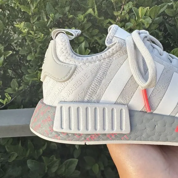Adidas NMD_R1 J All Over Print Light Grey Signal Pink Kid's Shoes FV1697 Size 6