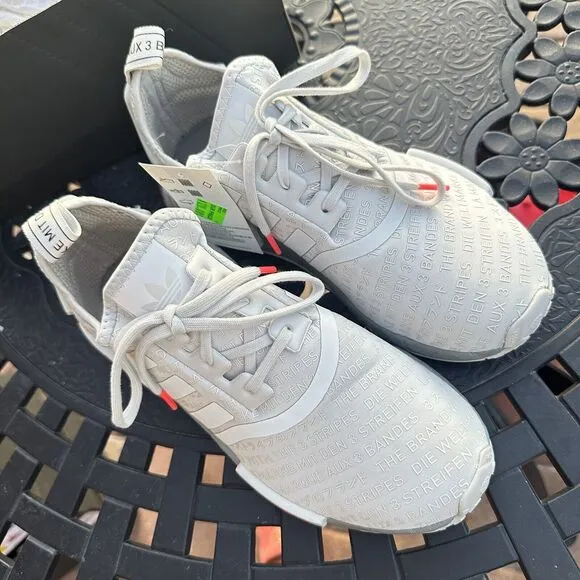 Adidas NMD_R1 J All Over Print Light Grey Signal Pink Kid's Shoes FV1697 Size 6