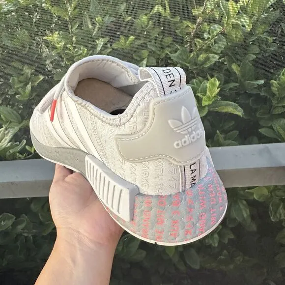 Adidas NMD_R1 J All Over Print Light Grey Signal Pink Kid's Shoes FV1697 Size 6