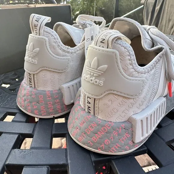 Adidas NMD_R1 J All Over Print Light Grey Signal Pink Kid's Shoes FV1697 Size 6