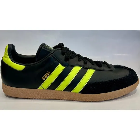 Adidas Samba OG Shock Yellow Neon Black Size 11.5 Mens Shoes Limited Edition EUC